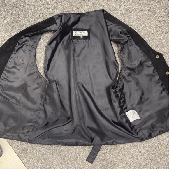 🤠 Global Casual Genuine Leather Black Vest Lined Button-Up Size L - Picture 5 of 8